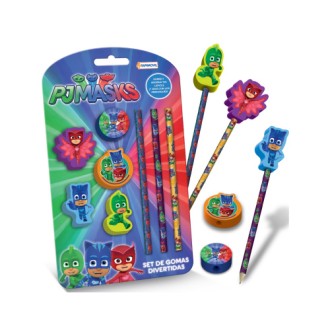 Set de gomas divertidas pj mask + lápices