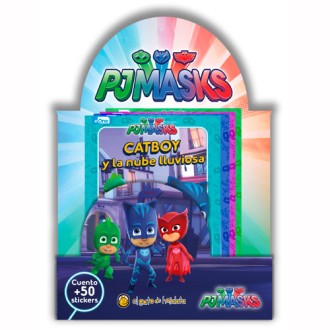 Libro de cuentos personajes favoritos pjmask con stickers tapa flexible