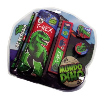 Set escolar con caja porta útiles + vs mundo dino art.di034