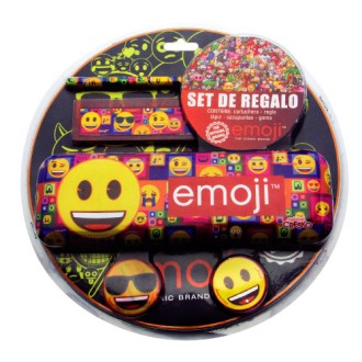 Set escolar con caja porta útiles + vs emoji