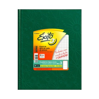 Cuaderno nº 3 Exito forrado verde tapa dura 48 hs cuadriculado grande