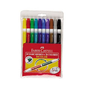 Marcador Faber-Castell bicolor x 10 un= 20 colores