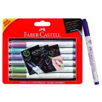 Marcador Faber-Castell punta pincel metalizados blister x 6