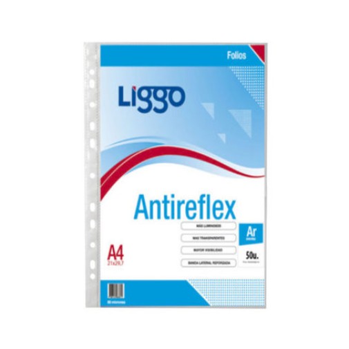 Folio Liggo antireflex 80 mic A4 x 50 un.