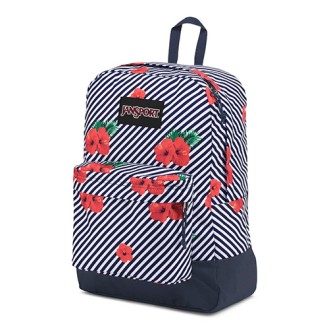 Mochila Jansport black label 60g-32w azul/blanca con flores