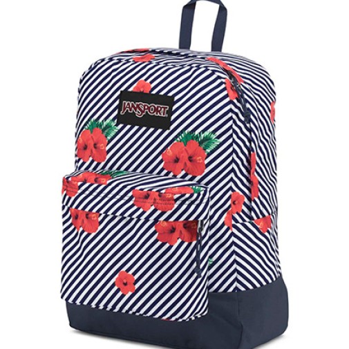 Mochila Jansport black label 60g-32w azul/blanca con flores