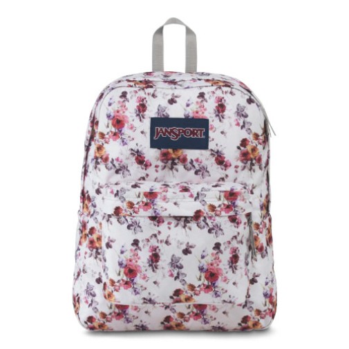 Mochila Jansport superbreak 501-33n blanca con flores