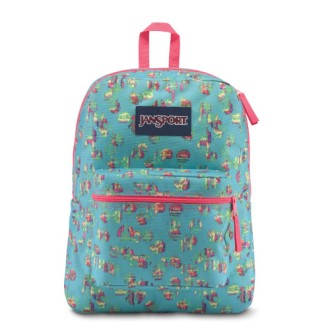 Mochila Jansport overexposed 33sb-40m celeste con frutas